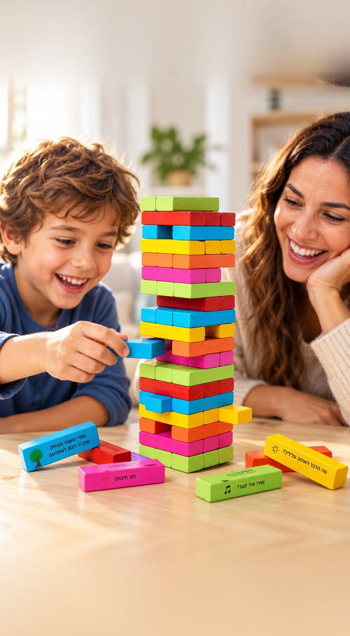 ילד ואמא משחקים באתגר מפולת